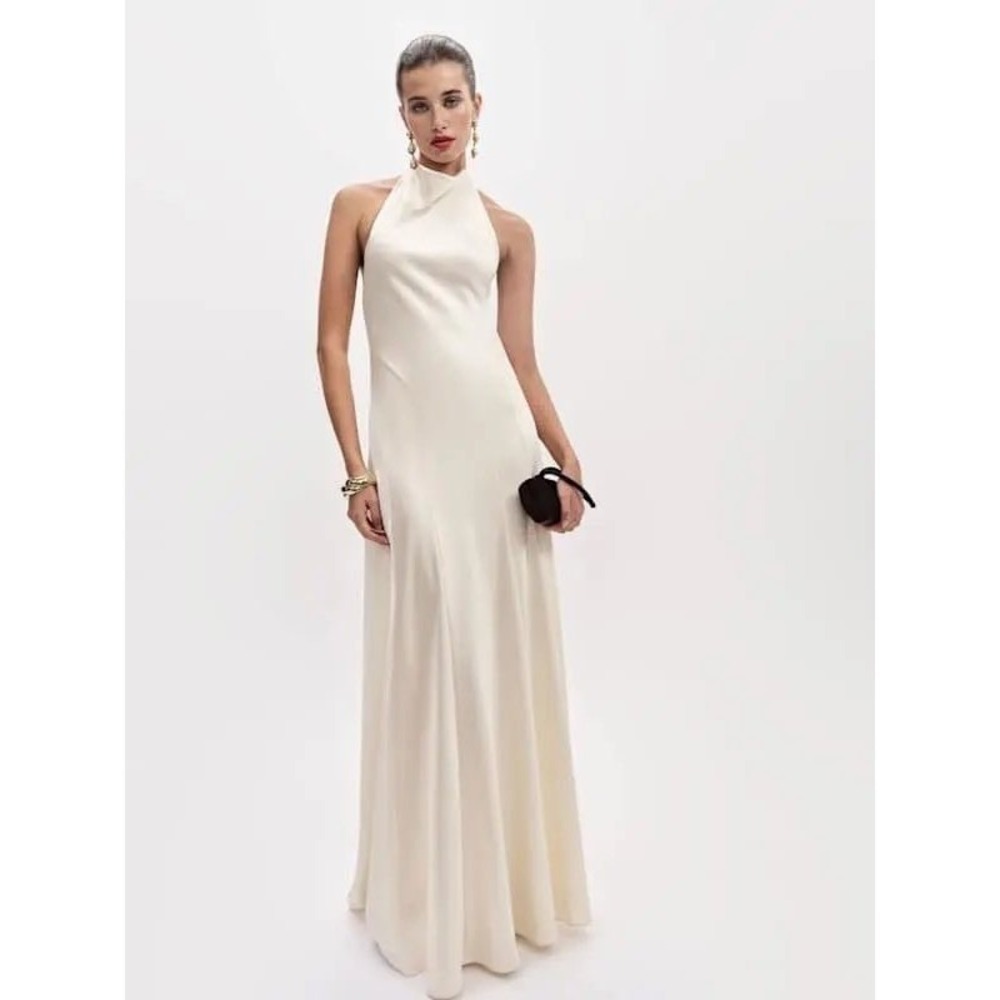 Reformation Roy Satin Maxi Dress Ivory Brand New Size 6 - Picture 5 of 8